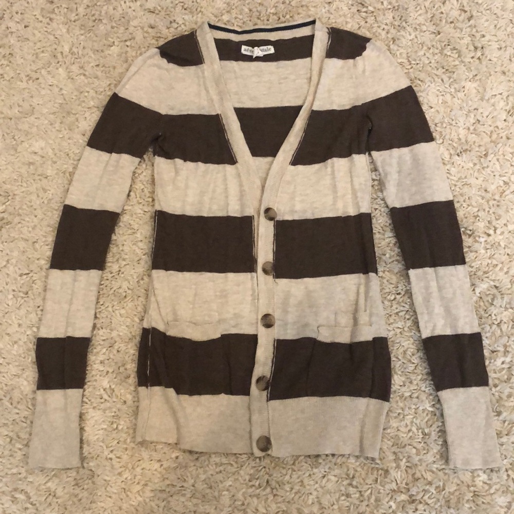 Aeropostale Brown and Cream Striped Cardigan